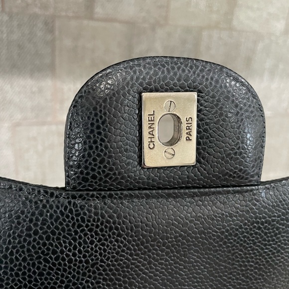SOLD CHANEL Classic Black Quilted Caviar Silver Chain Jumbo Large Flap Bag - Picture 12 of 13
